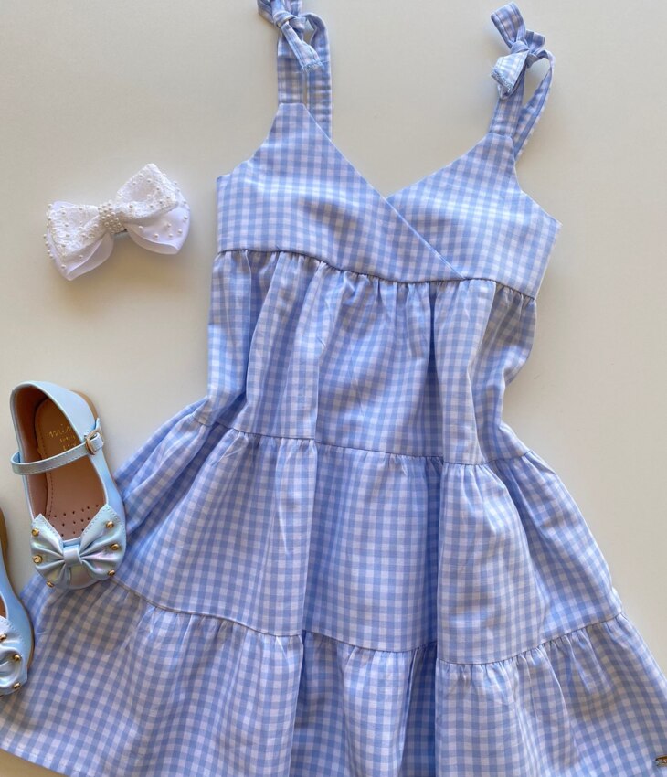 fernandaramosstore com br Vestido Infantil Feminino Xadrez Azul 1