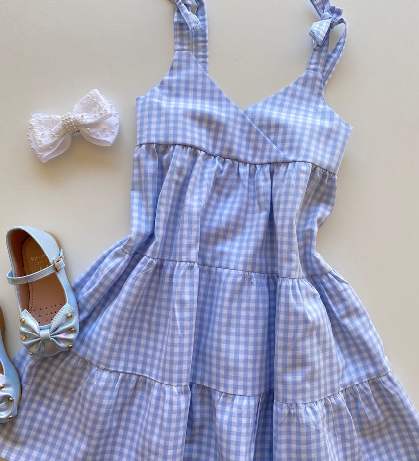 fernandaramosstore com br Vestido Infantil Feminino Xadrez Azul 1