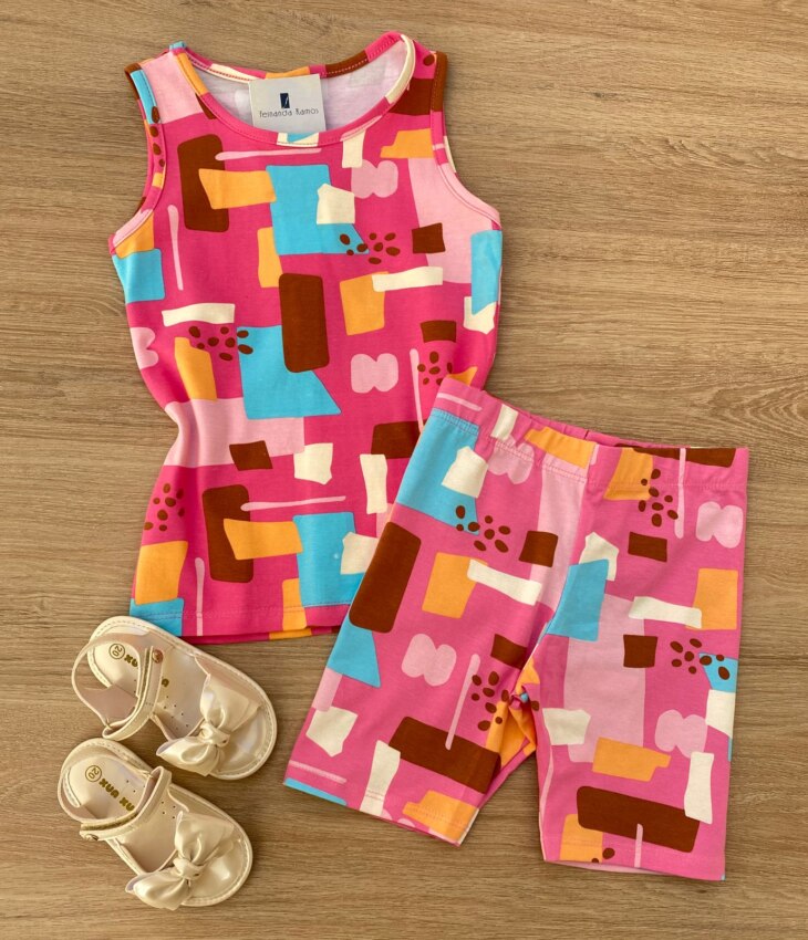 Bermuda Tradicional Infantil Feminina Estampa Fundo Rosa Fernanda Ramos Kids