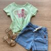 Blusa Cropped Infantil Feminino Manga Curta Be Kind Verde Fernanda Ramos Kids