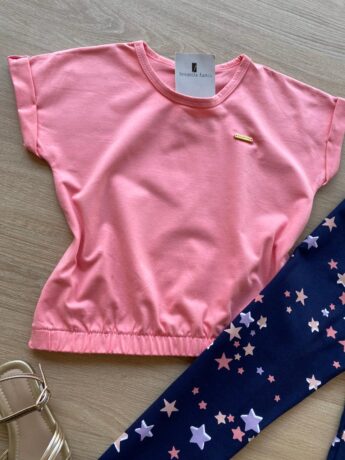 fernandaramoskids com br Blusa Cropped Infantil Feminino Manga Curta com Elástico Rosa 1