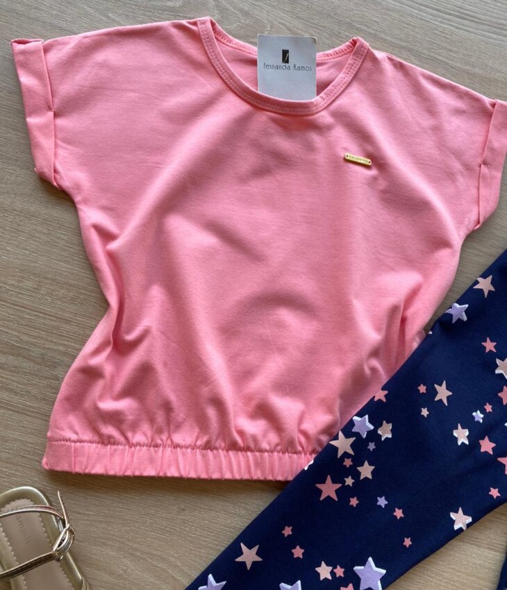 fernandaramoskids com br Blusa Cropped Infantil Feminino Manga Curta com Elástico Rosa 1