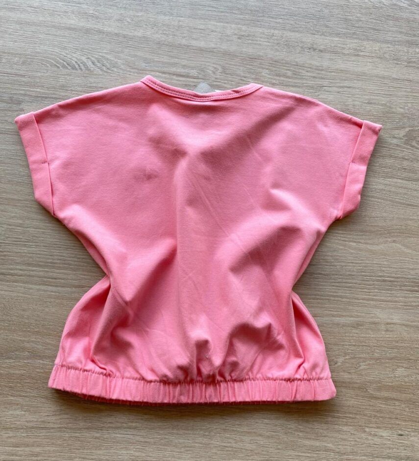 fernandaramoskids com br Blusa Cropped Infantil Feminino Manga Curta com Elástico Rosa 2