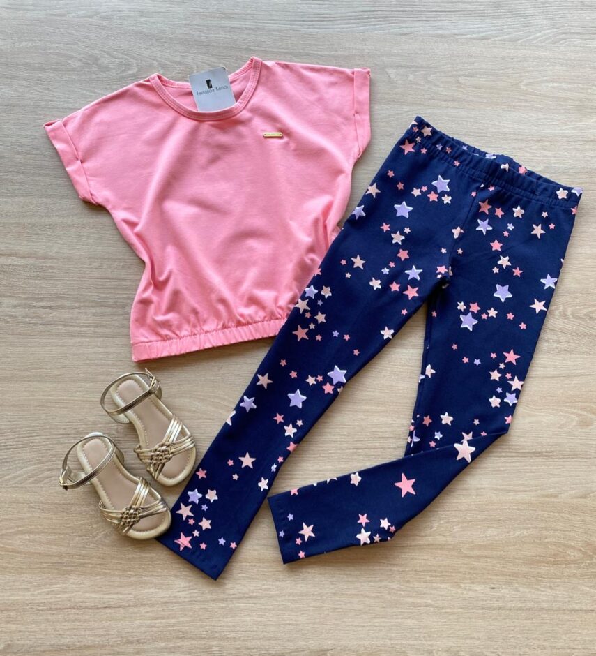 Blusa Cropped Infantil Feminino Manga Curta com Elástico Rosa Fernanda Ramos Kids
