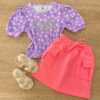 Blusa Cropped Infantil Feminino Manga Princesa Estampa Floral Lilás Fernanda Ramos Kids