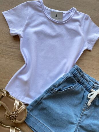 fernandaramoskids com br Blusa Infantil Feminina Manga Curta Básica Branca 1