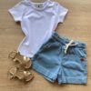 Blusa Infantil Feminina Manga Curta Básica Branca Fernanda Ramos Kids
