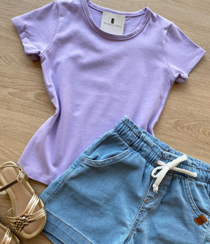 fernandaramoskids com br Blusa Infantil Feminina Manga Curta Básica Lilás 1