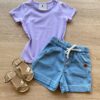 Blusa Infantil Feminina Manga Curta Básica Lilás Fernanda Ramos Kids