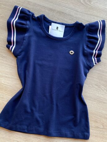 fernandaramoskids com br Blusa Infantil Feminina Manga Curta com Babado Azul Marinho 1
