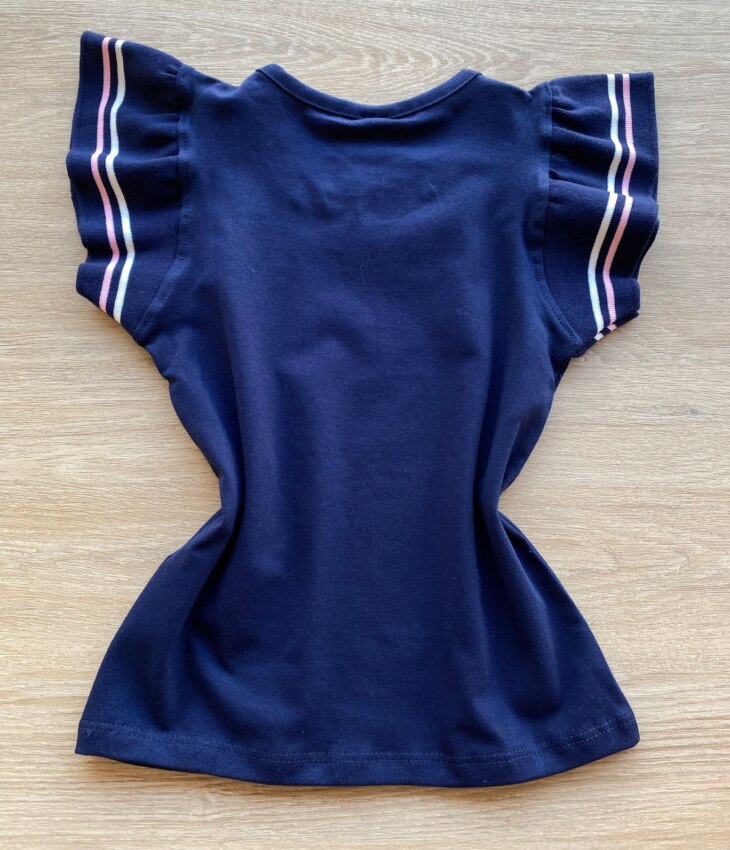 fernandaramoskids com br Blusa Infantil Feminina Manga Curta com Babado Azul Marinho 2