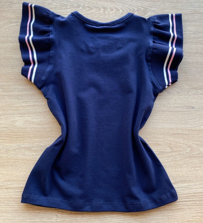 fernandaramoskids com br Blusa Infantil Feminina Manga Curta com Babado Azul Marinho 2