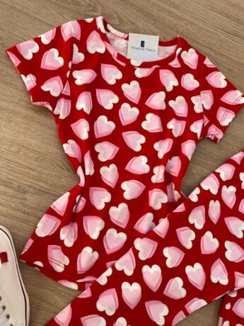 fernandaramoskids com br Blusa Infantil Feminina Manga Curta de Malha Corações Vermelha 1