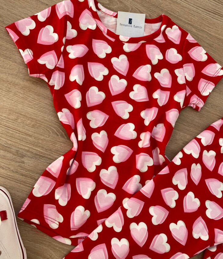 fernandaramoskids com br Blusa Infantil Feminina Manga Curta de Malha Corações Vermelha 1