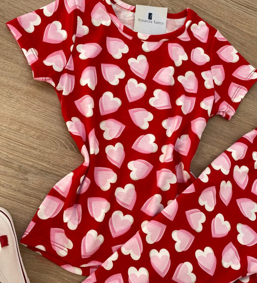 fernandaramoskids com br Blusa Infantil Feminina Manga Curta de Malha Corações Vermelha 1
