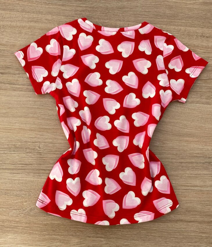 fernandaramoskids com br Blusa Infantil Feminina Manga Curta de Malha Corações Vermelha 2