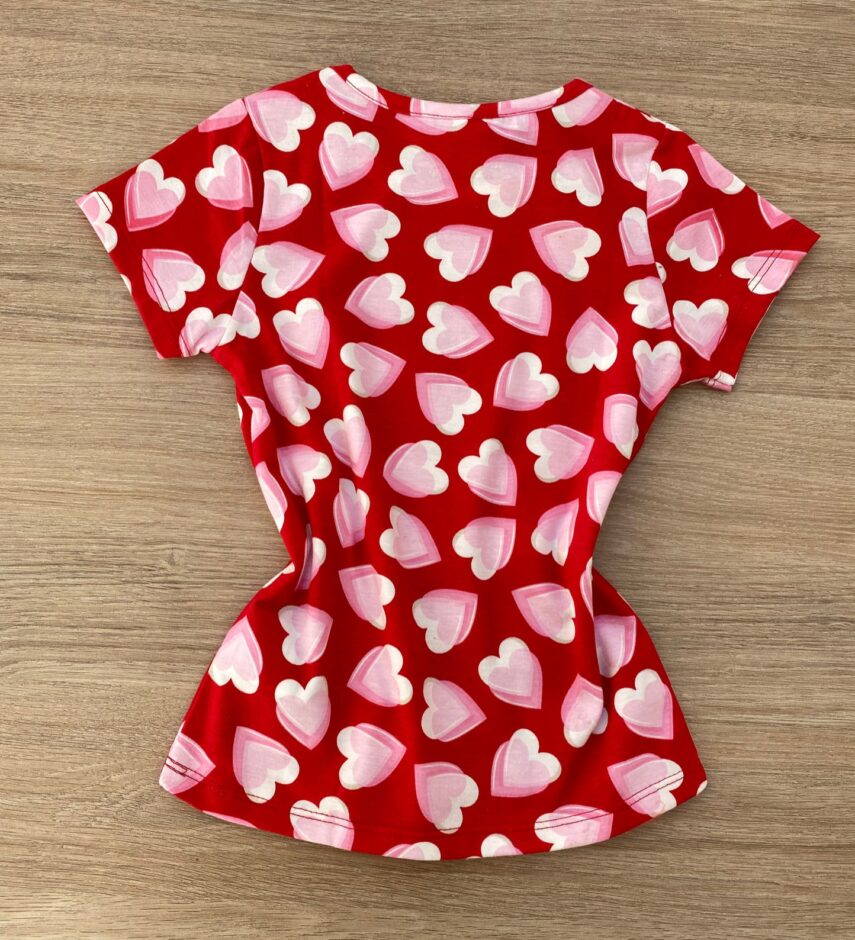 fernandaramoskids com br Blusa Infantil Feminina Manga Curta de Malha Corações Vermelha 2