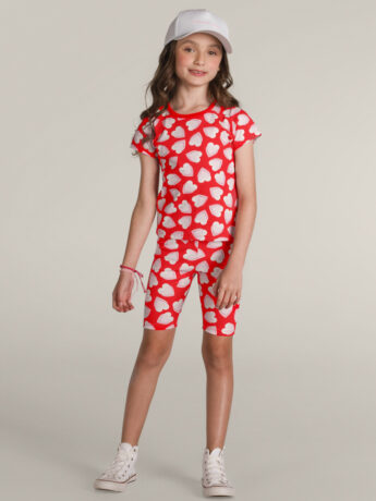 Blusa Infantil Feminina Manga Curta de Malha Corações Vermelha Fernanda ramos kids