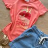 fernandaramoskids com br Blusa Infantil Feminina Manga Curta Estampa Happy Sunday Salmão 1