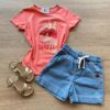 Blusa Infantil Feminina Manga Curta Estampa Happy Sunday Salmão Fernanda Ramos Kids