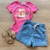Blusa Infantil Feminina Manga Curta Estampa Love Seeds Rosa Fernanda Ramos Kids