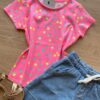 fernandaramoskids com br Blusa Infantil Feminina Manga Curta Estampa Poá Pink Flúor 1