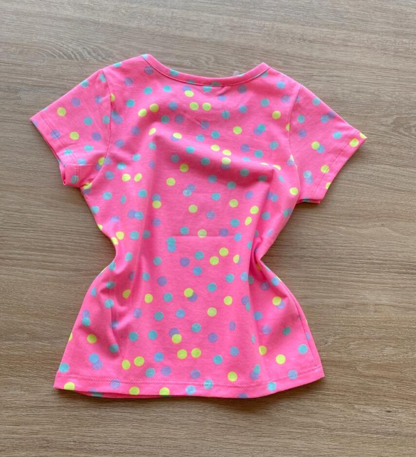 fernandaramoskids com br Blusa Infantil Feminina Manga Curta Estampa Poá Pink Flúor 2