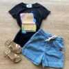 Blusa Infantil Feminina Manga Curta Estampa You Look So Good Preta Fernanda Ramos Kids