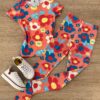 fernandaramoskids_com_br- Blusa Infantil Feminina Manga Curta Justa Floral Fundo Rosa Fernanda Ramos Kids