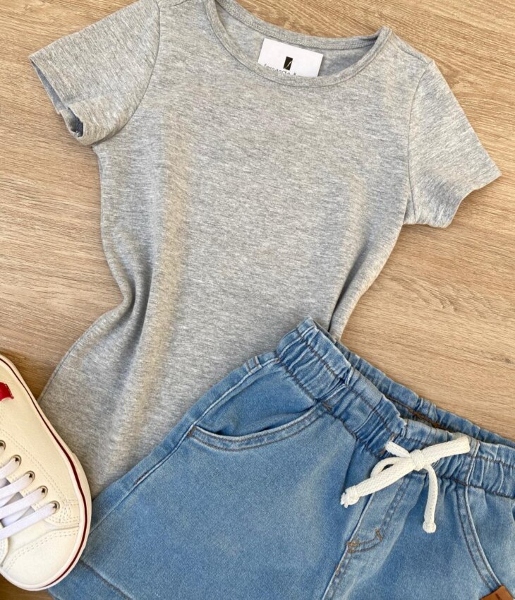 fernandaramoskids com br Blusa Infantil Feminina Manga Curta Tradicional Cinza 1