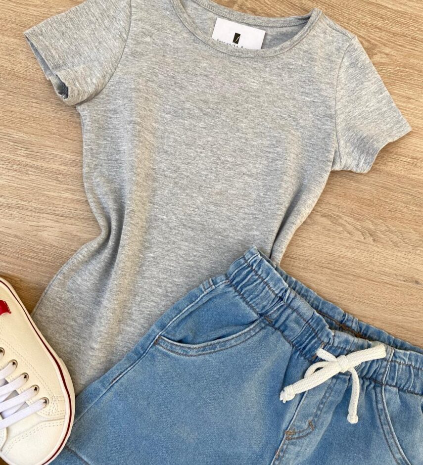 fernandaramoskids com br Blusa Infantil Feminina Manga Curta Tradicional Cinza 1