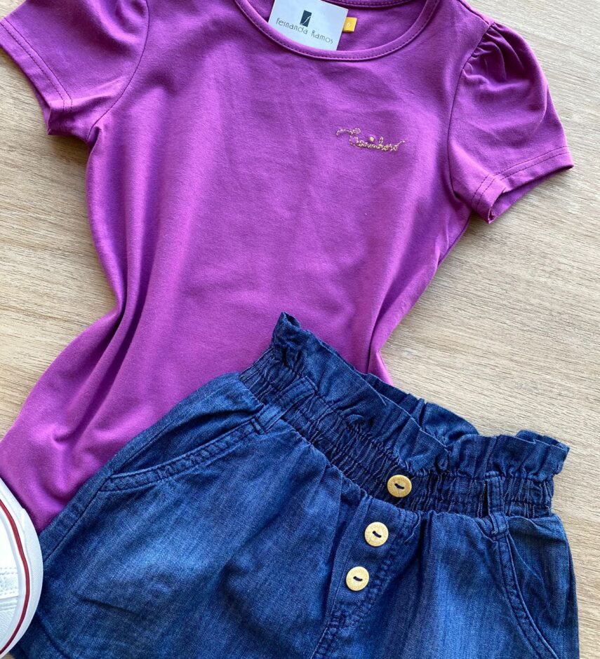 fernandaramoskids com br Blusa Infantil Feminina Manga Curta Tradicional Fúcsia 1