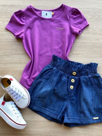 Blusa Infantil Feminina Manga Curta Tradicional Fúcsia Fernanda Ramos Kids