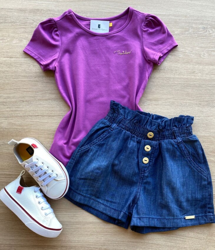 Blusa Infantil Feminina Manga Curta Tradicional Fúcsia Fernanda Ramos Kids