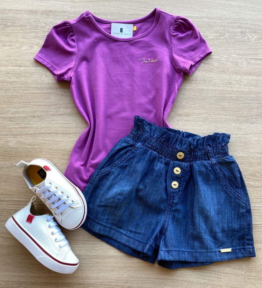 Blusa Infantil Feminina Manga Curta Tradicional Fúcsia Fernanda Ramos Kids
