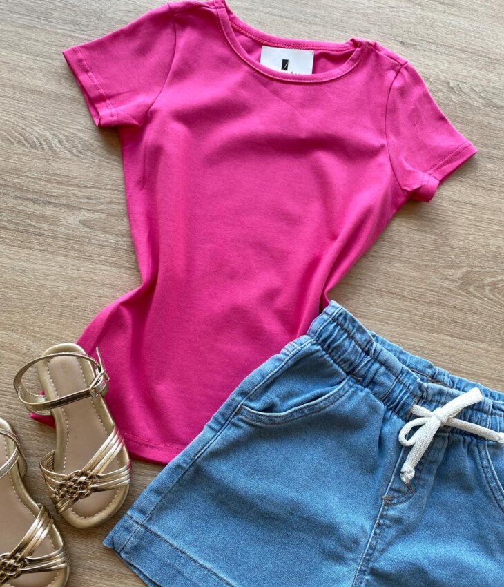 fernandaramoskids com br Blusa Infantil Feminina Manga Curta Tradicional Pink 1