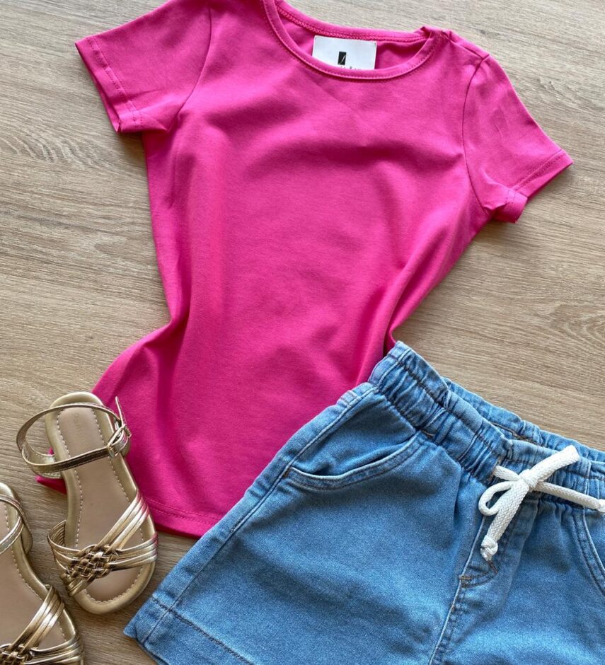 fernandaramoskids com br Blusa Infantil Feminina Manga Curta Tradicional Pink 1