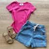 Blusa Infantil Feminina Manga Curta Tradicional Pink Fernanda Ramos Kids