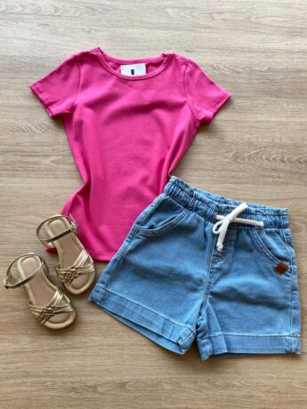 Blusa Infantil Feminina Manga Curta Tradicional Pink Fernanda Ramos Kids