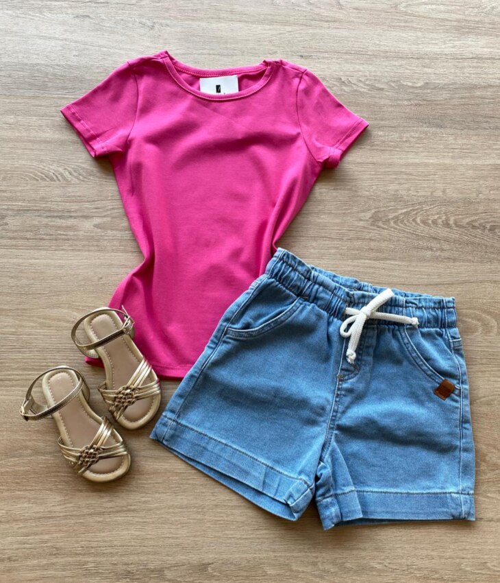 Blusa Infantil Feminina Manga Curta Tradicional Pink Fernanda Ramos Kids