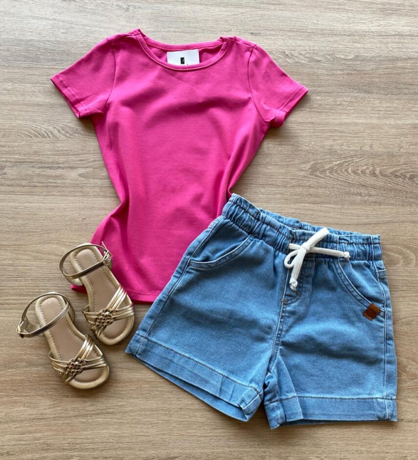 Blusa Infantil Feminina Manga Curta Tradicional Pink Fernanda Ramos Kids