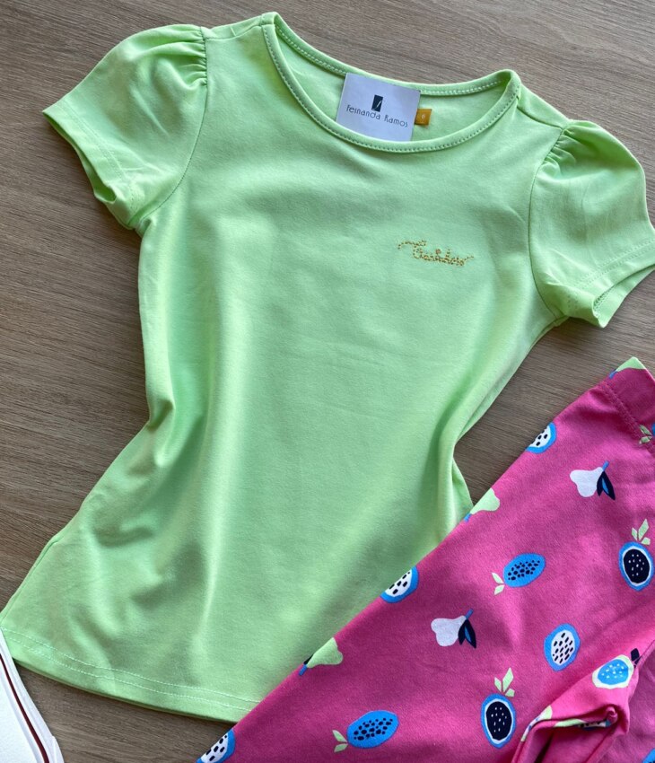fernandaramoskids com br Blusa Infantil Feminina Manga Curta Tradicional Verde 1