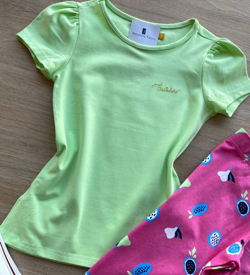 fernandaramoskids com br Blusa Infantil Feminina Manga Curta Tradicional Verde 1