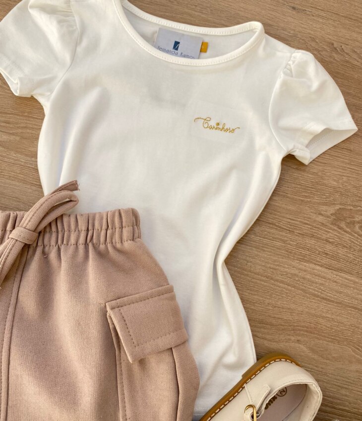 fernandaramoskids com br Blusa Manga Curta Infantil Feminina Tradicional Off White 1