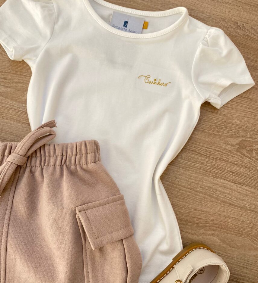 fernandaramoskids com br Blusa Manga Curta Infantil Feminina Tradicional Off White 1