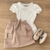 Blusa Manga Curta Infantil Feminina Tradicional Off White Fernanda Ramos Kids