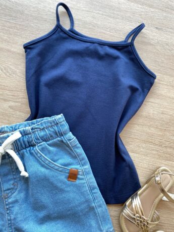 fernandaramoskids com br Blusa Regata Infantil Feminina Básica Justa Azul Marinho 1