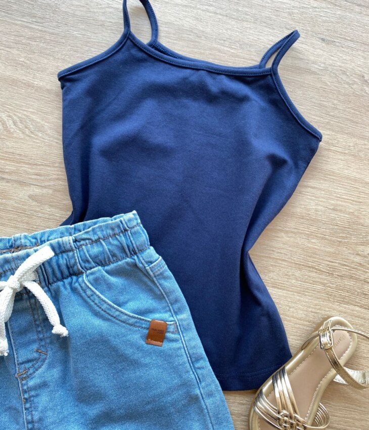 fernandaramoskids com br Blusa Regata Infantil Feminina Básica Justa Azul Marinho 1