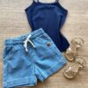 Blusa Regata Infantil Feminina Básica Justa Azul Marinho Fernanda Ramos Kids