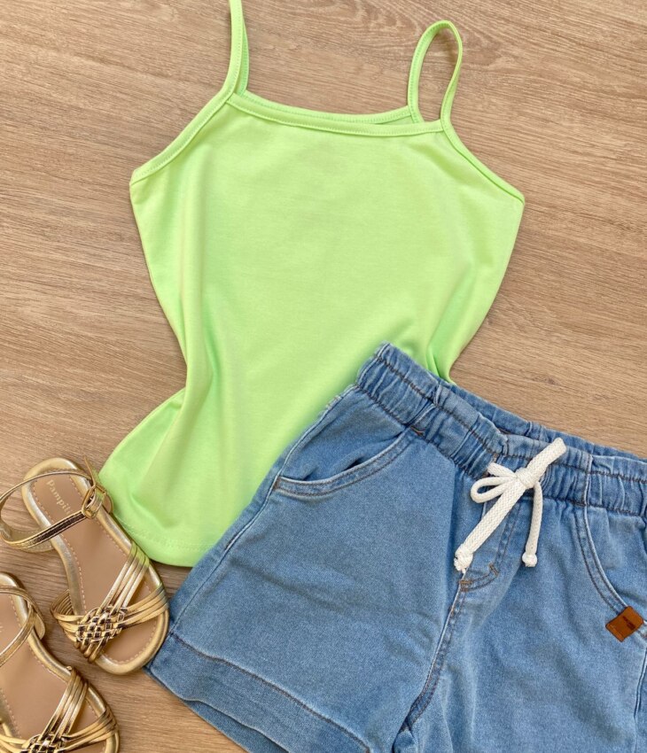 fernandaramoskids com br Blusa Regata Infantil Feminina Básica Justa Verde 1